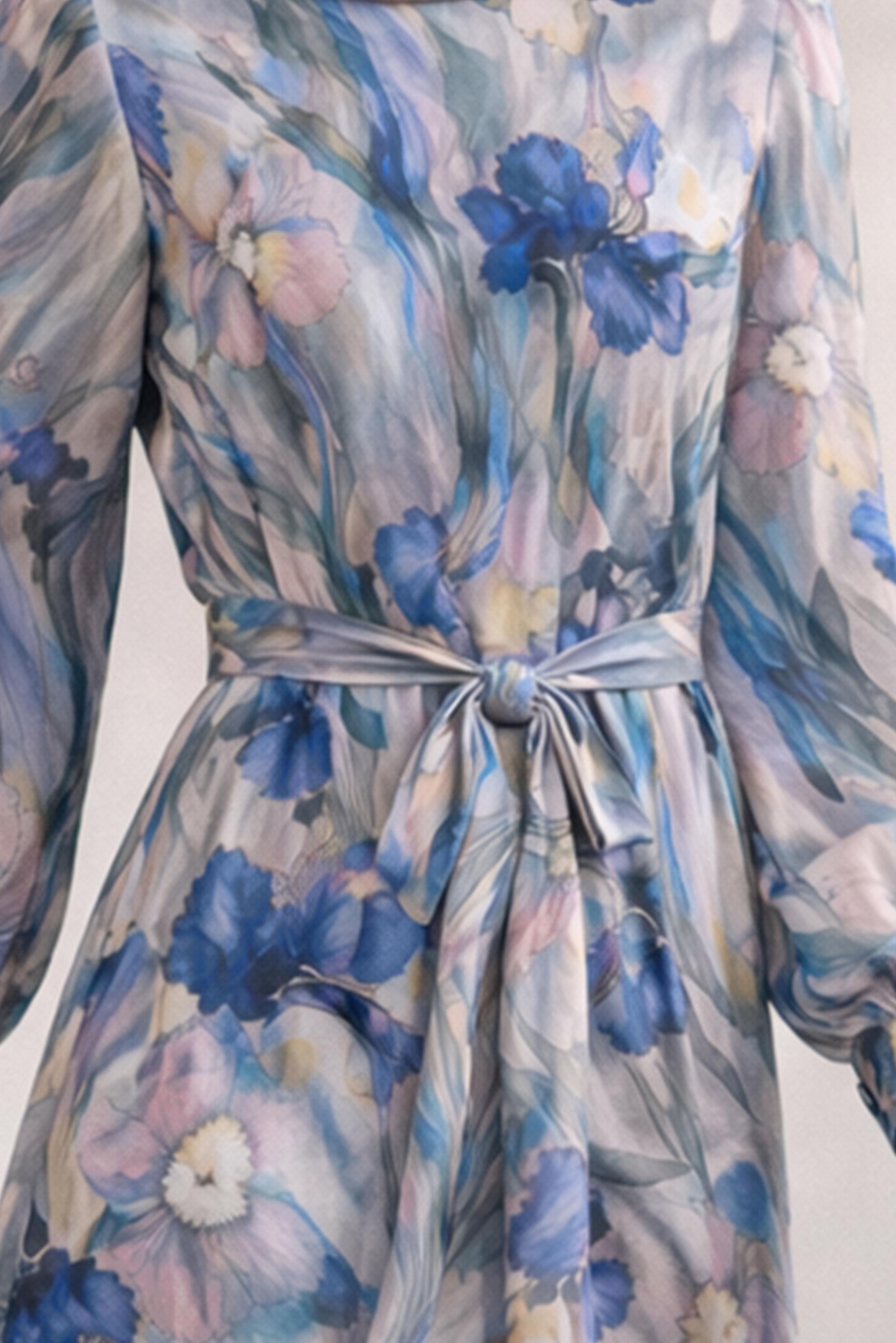 Hijab clothing NAVY BLUE BELTED PATTERNED DRESS 45708