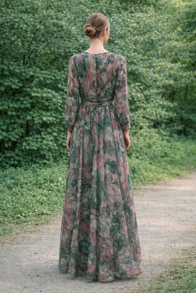 Hijab clothing PINK BELTED PATTERNED DRESS 45708 - ALVİNA