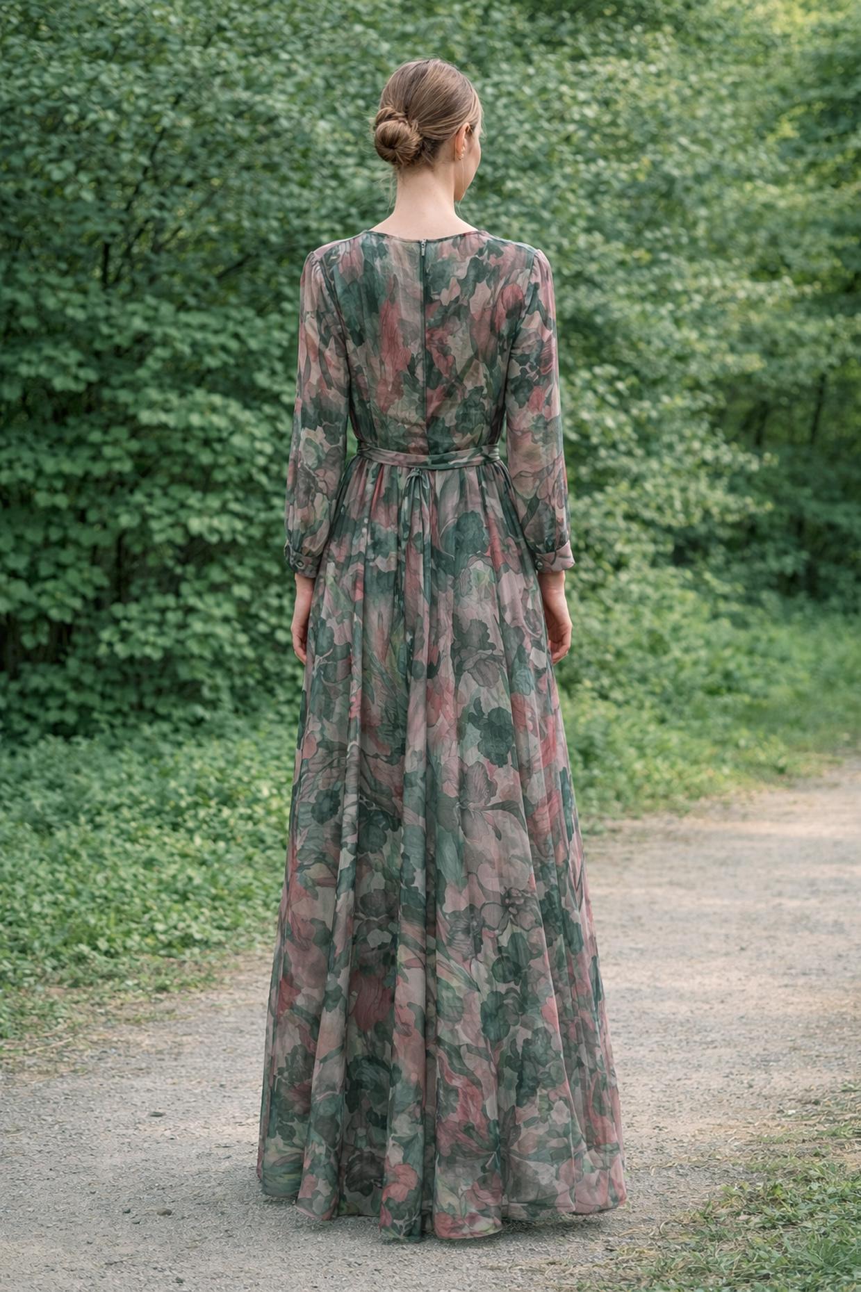 Hijab clothing PINK BELTED PATTERNED DRESS 45708