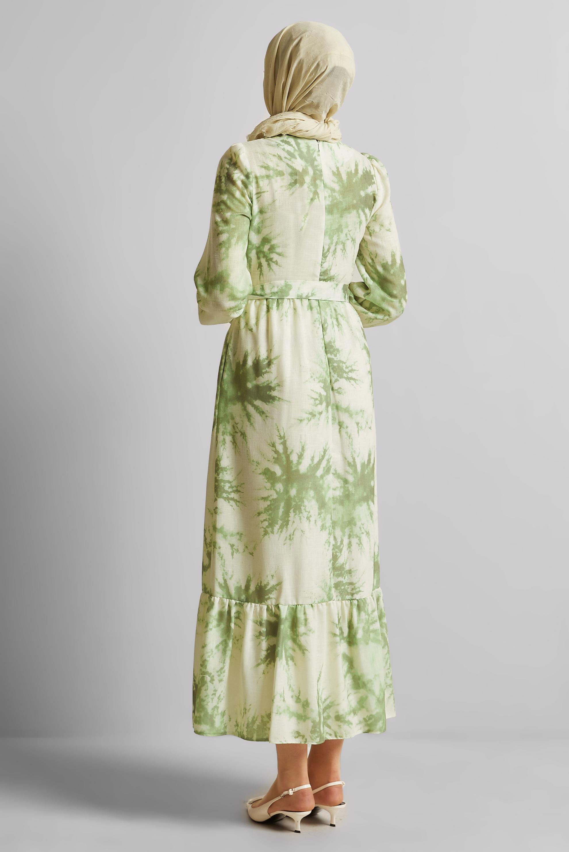 Vêtements hijab VERT ROBE À MOTIFS CEINTURÉE 45725