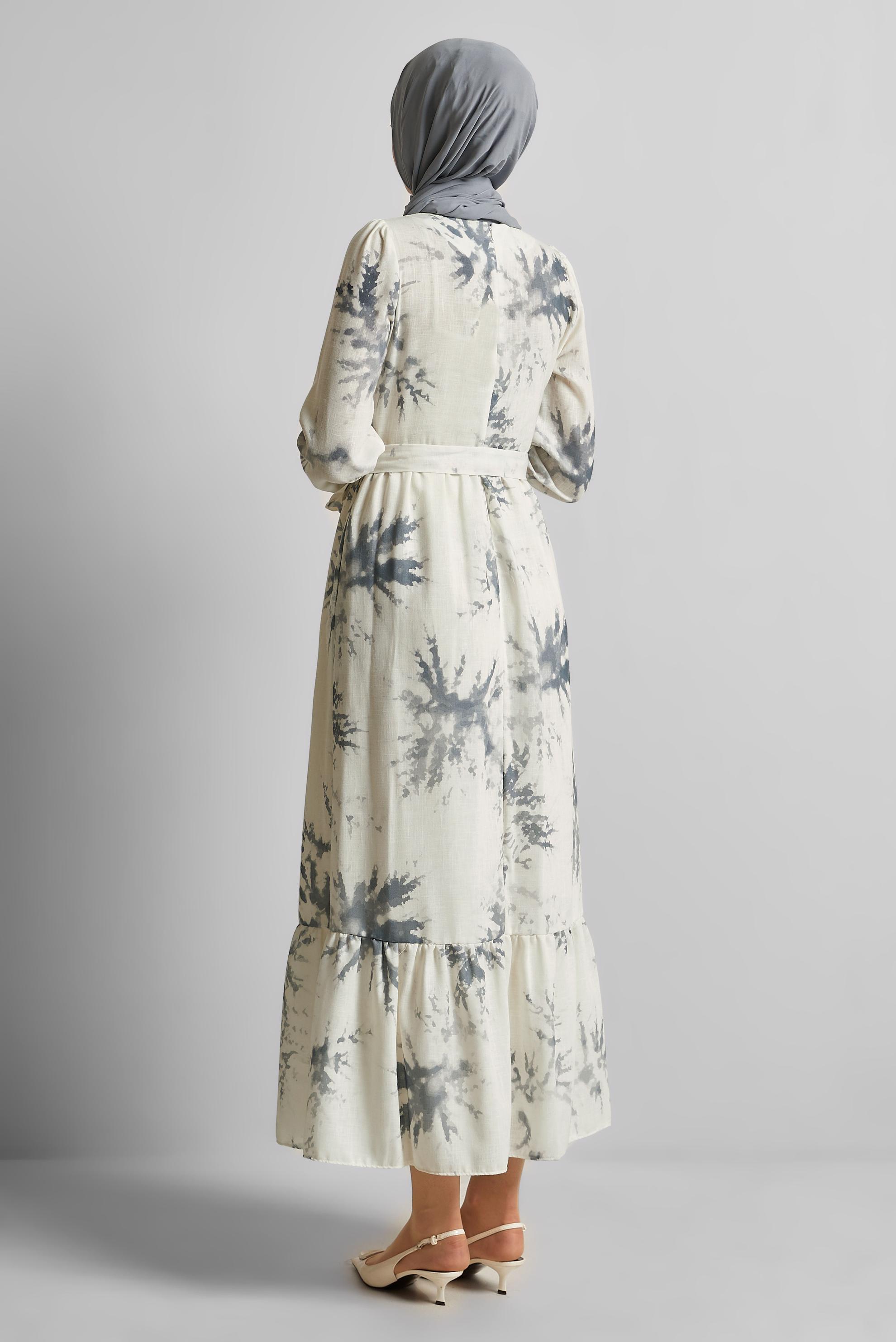 Vêtements hijab GRIS ROBE À MOTIFS CEINTURÉE 45725