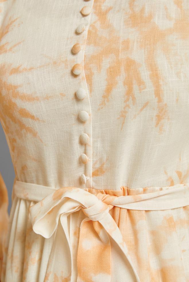 Vêtements hijab ORANGE ROBE À MOTIFS CEINTURÉE 45725 - ALVİNA