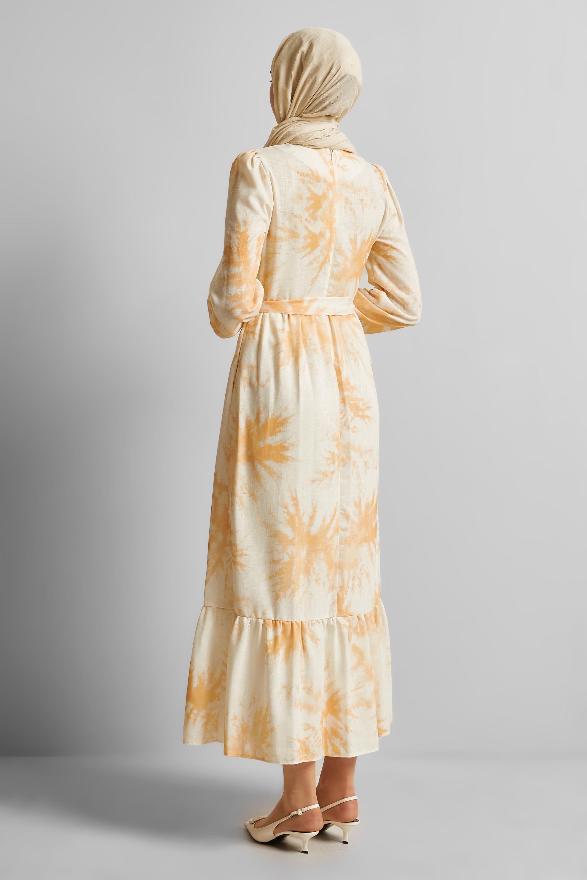 Vêtements hijab ORANGE ROBE À MOTIFS CEINTURÉE 45725