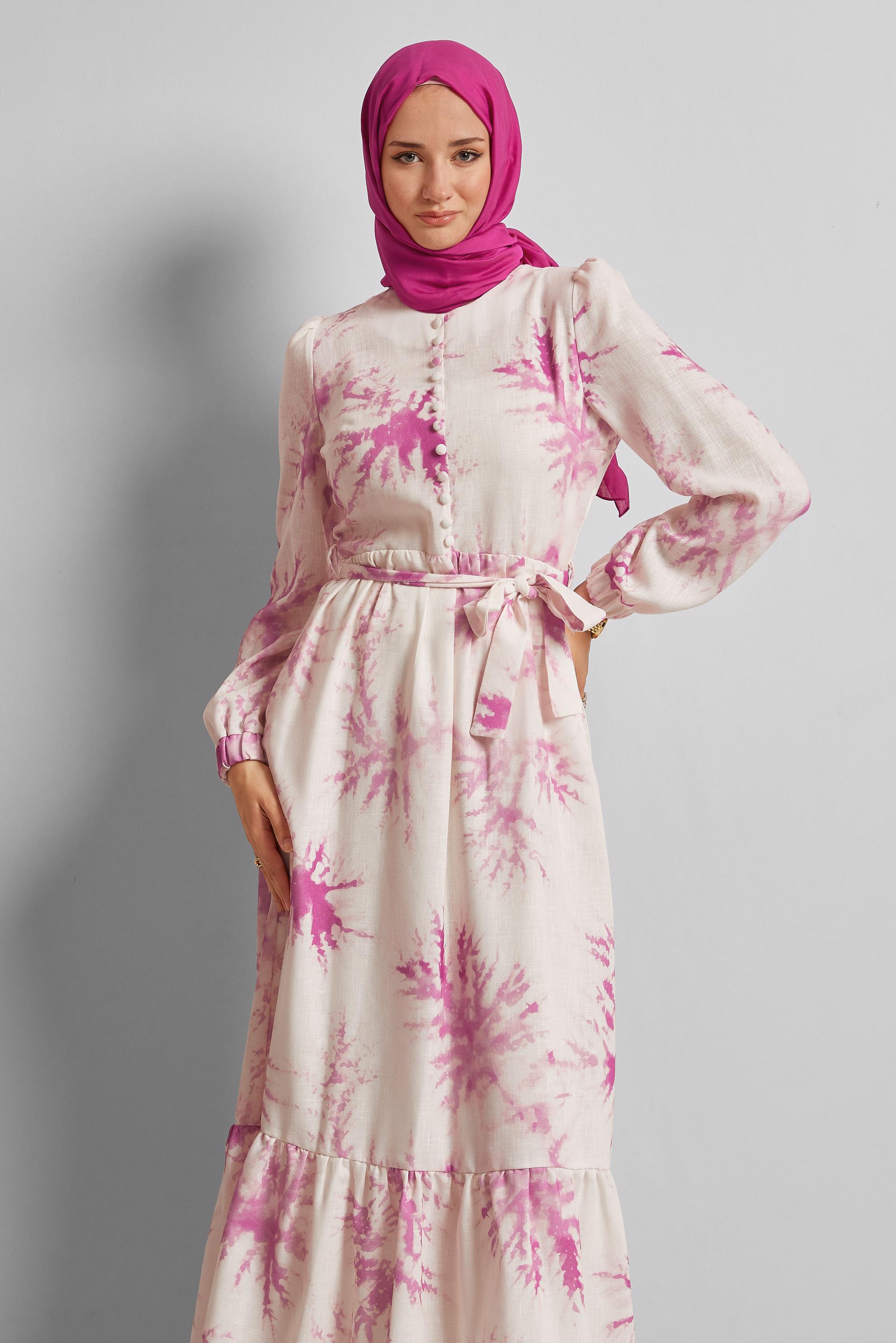 Vêtements hijab FUCHSIA ROBE À MOTIFS CEINTURÉE 45725