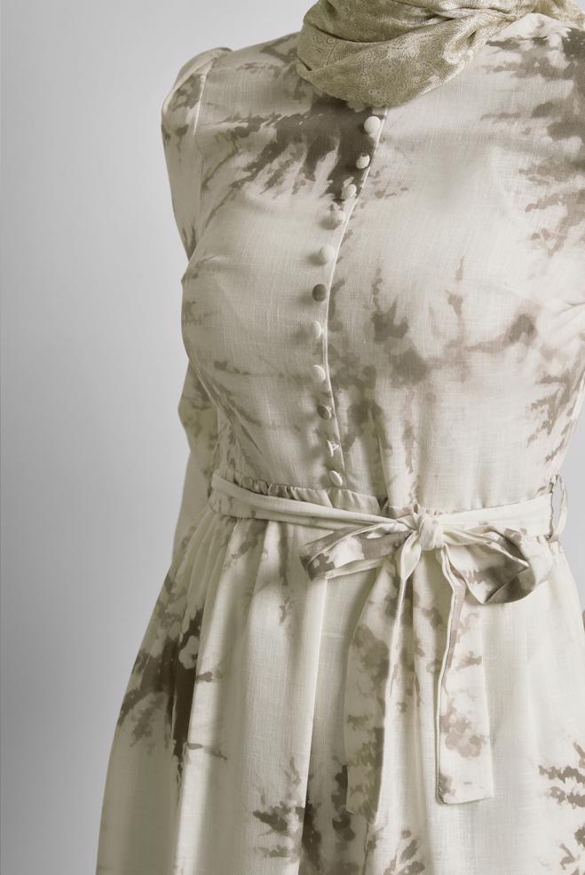 Vêtements hijab VISON ROBE À MOTIFS CEINTURÉE 45725 - ALVİNA