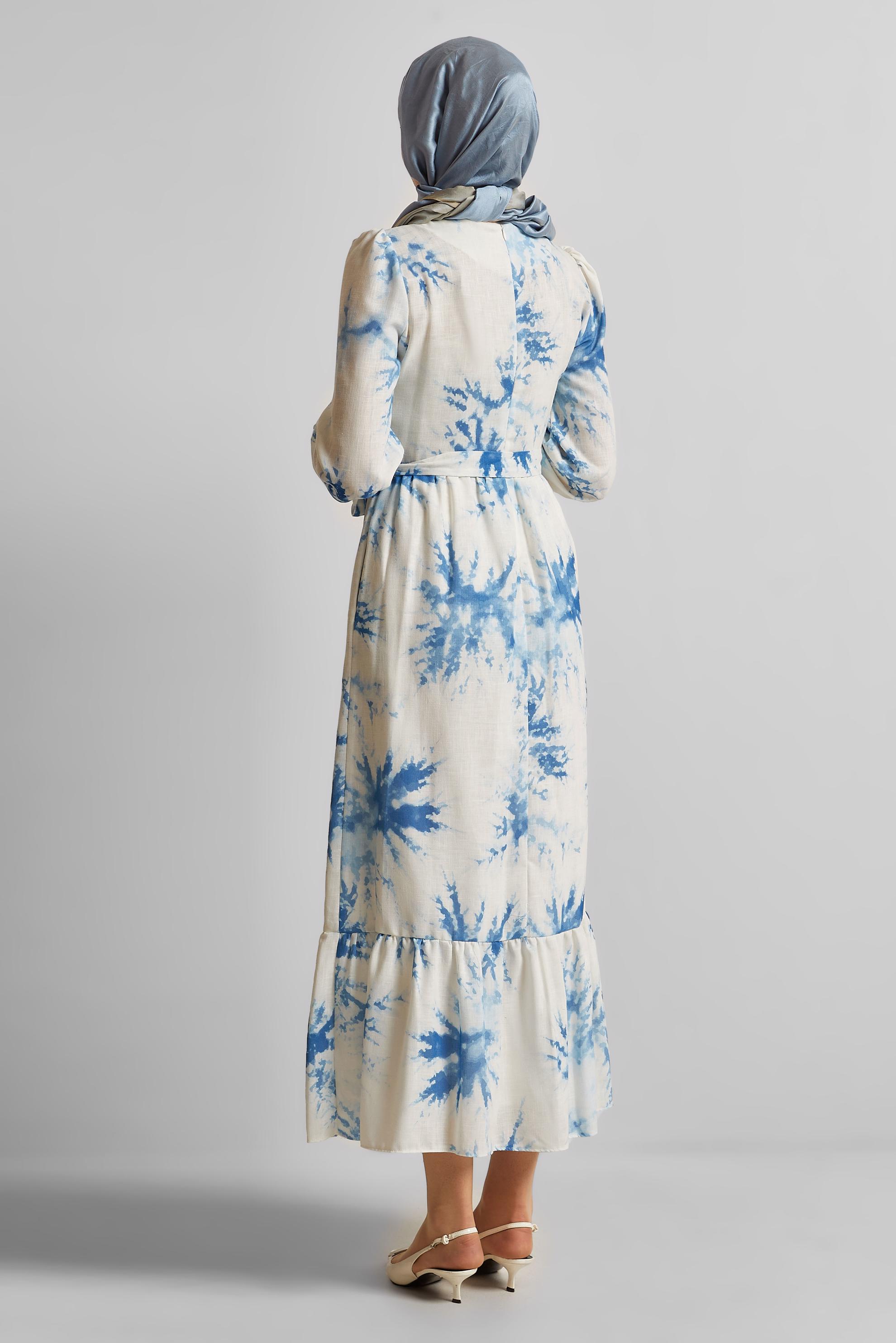 Vêtements hijab BLEU MARINE ROBE À MOTIFS CEINTURÉE 45725