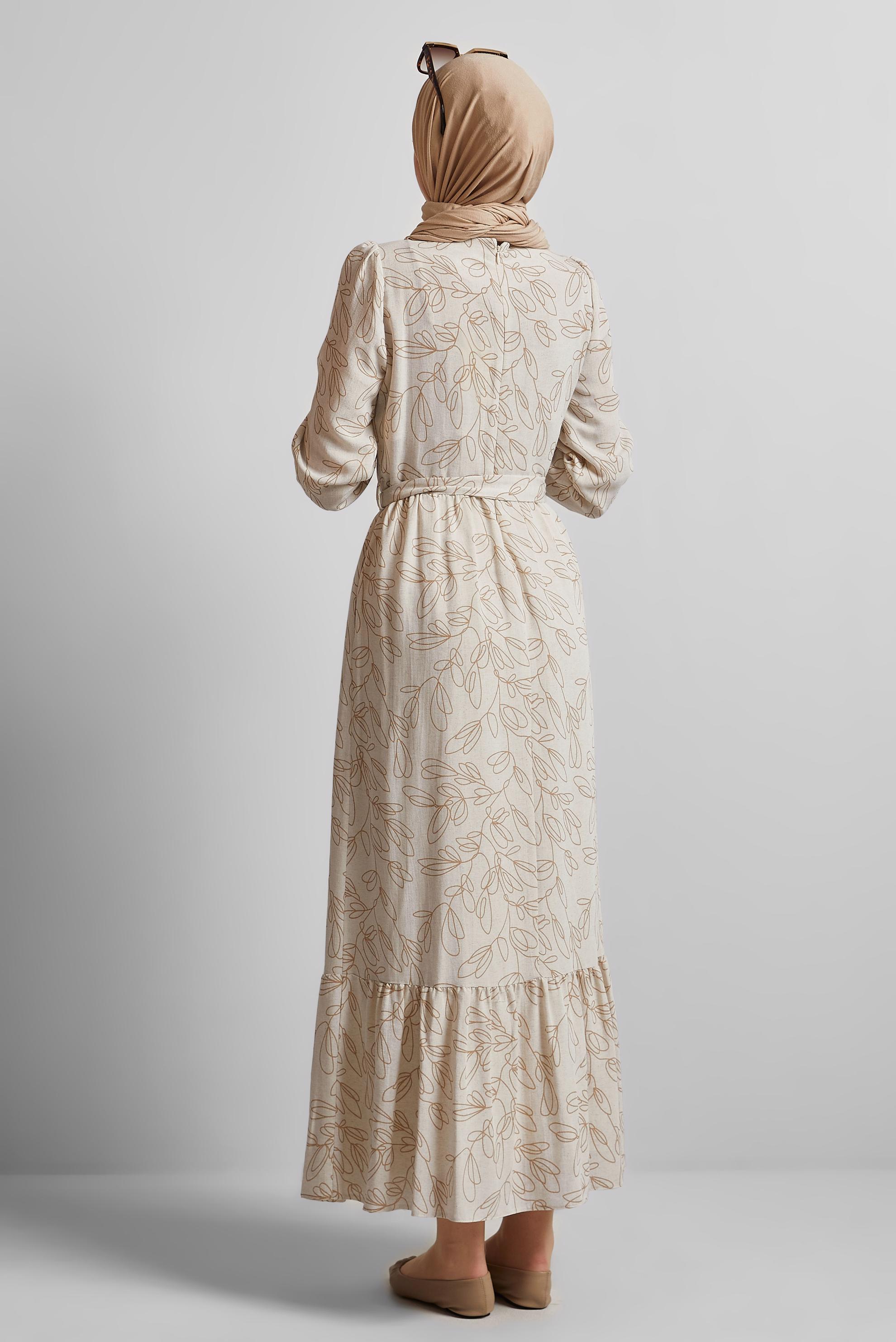 Hijab clothing BROWN BELTED LINEN DRESS 45726