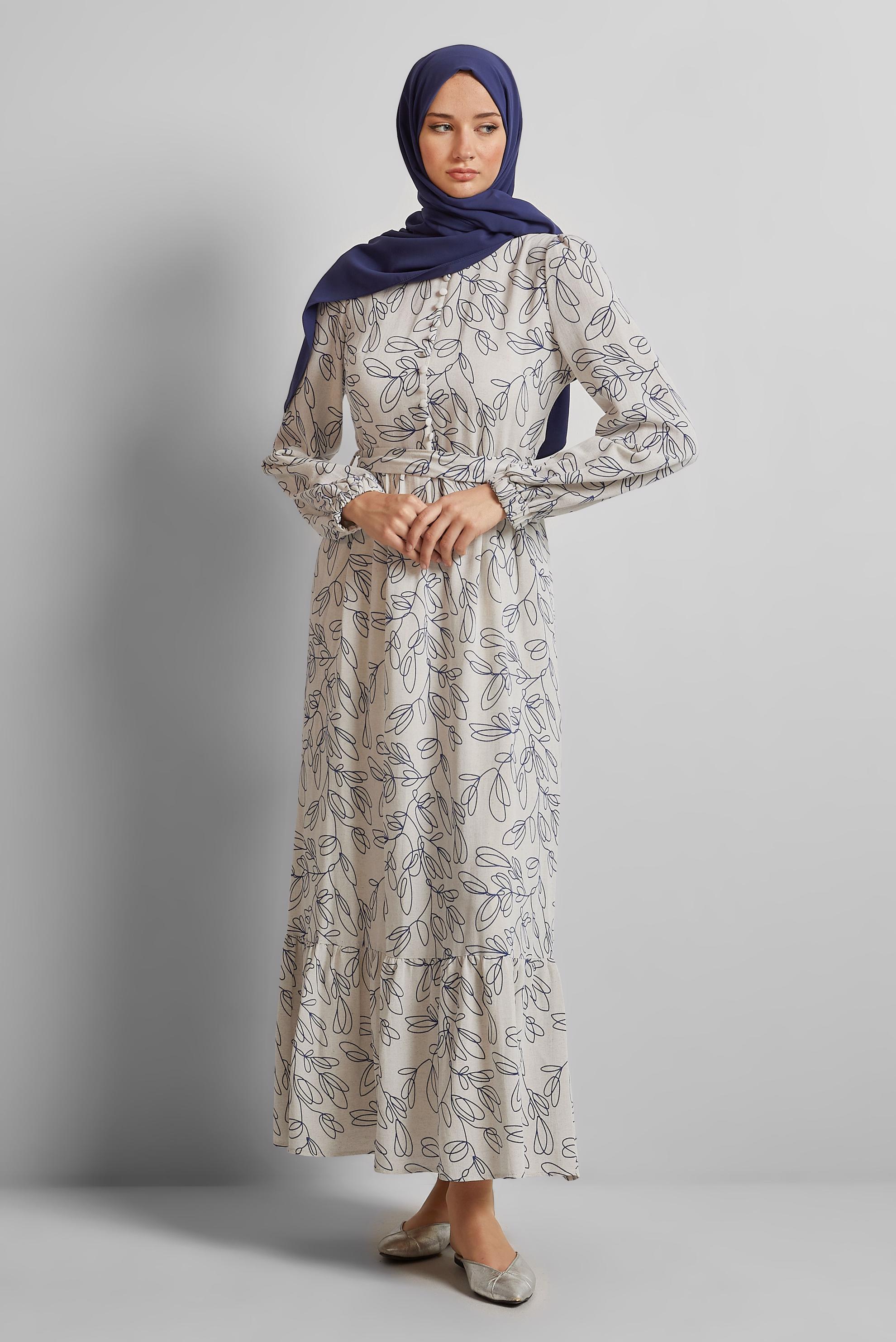 Hijab clothing NAVY BLUE BELTED LINEN DRESS 45726