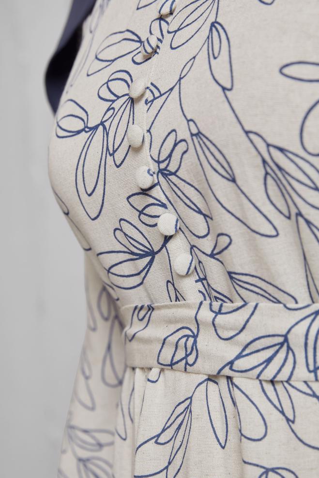 Hijab clothing NAVY BLUE BELTED LINEN DRESS 45726 - ALVİNA