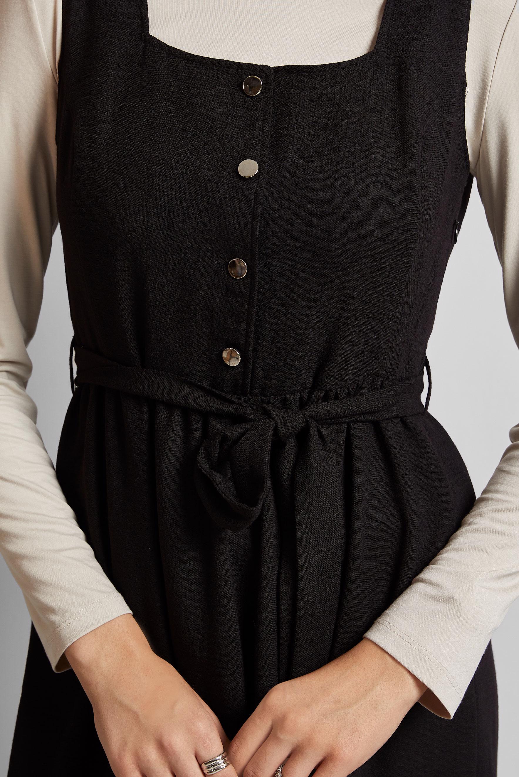 Tesettür giyim SİYAH KUŞAKLI JİLE ELBİSE 45728