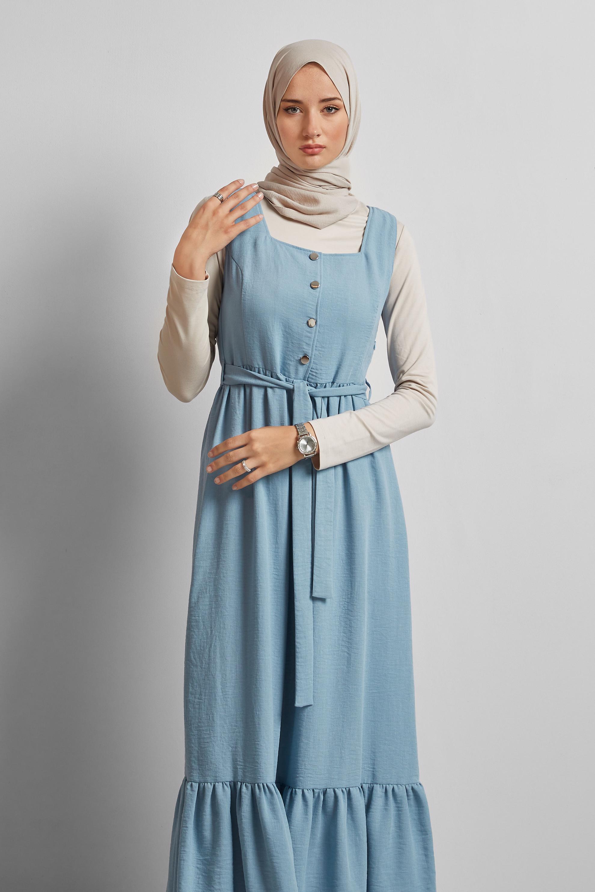 Hijab clothing BLUE BELTED PINAFORE DRESS 45728