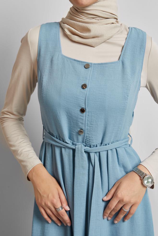 Hijab clothing BLUE BELTED PINAFORE DRESS 45728 - ALVİNA