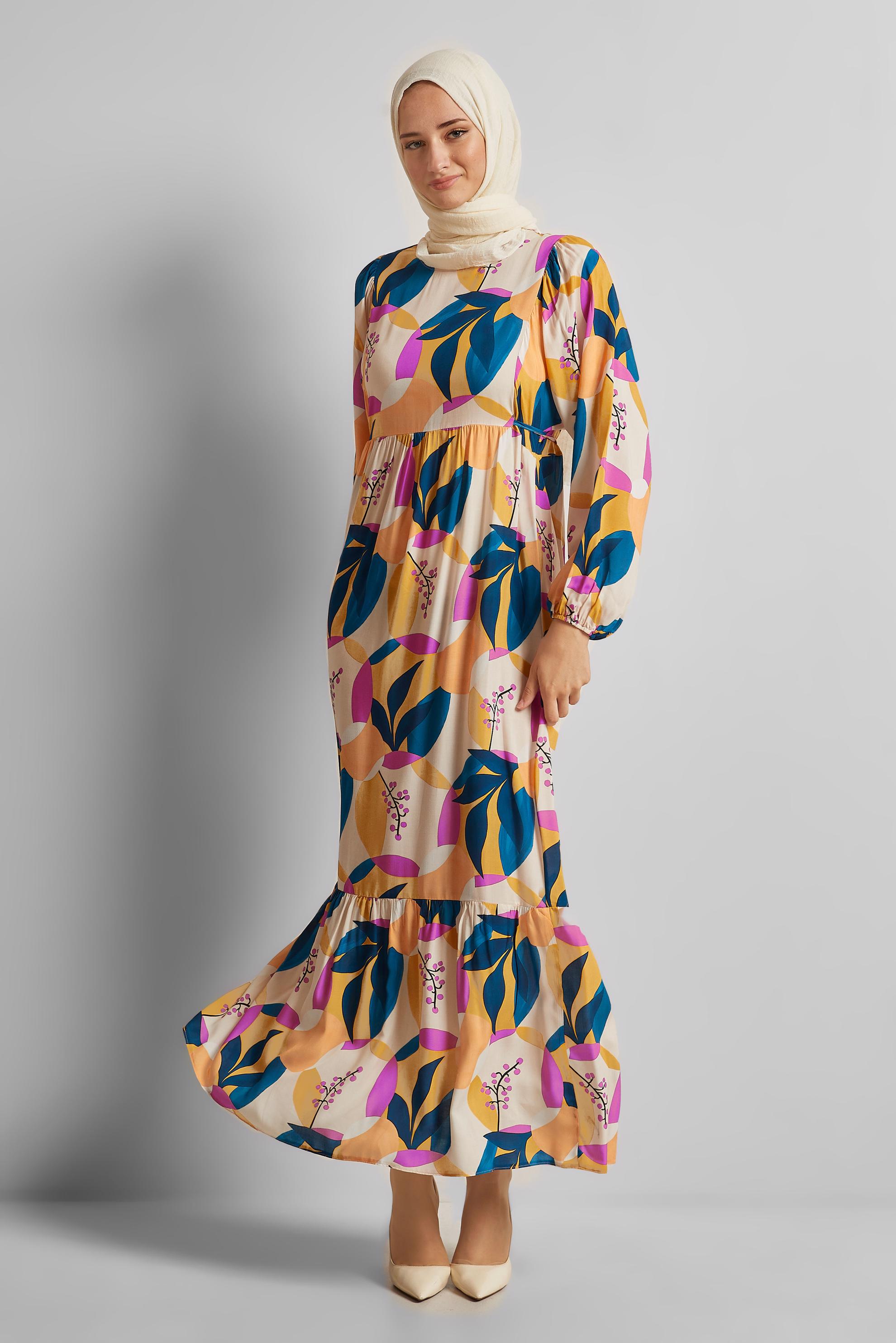 Vêtements hijab JAUNE ROBE VISCON À MOTIFS 45757