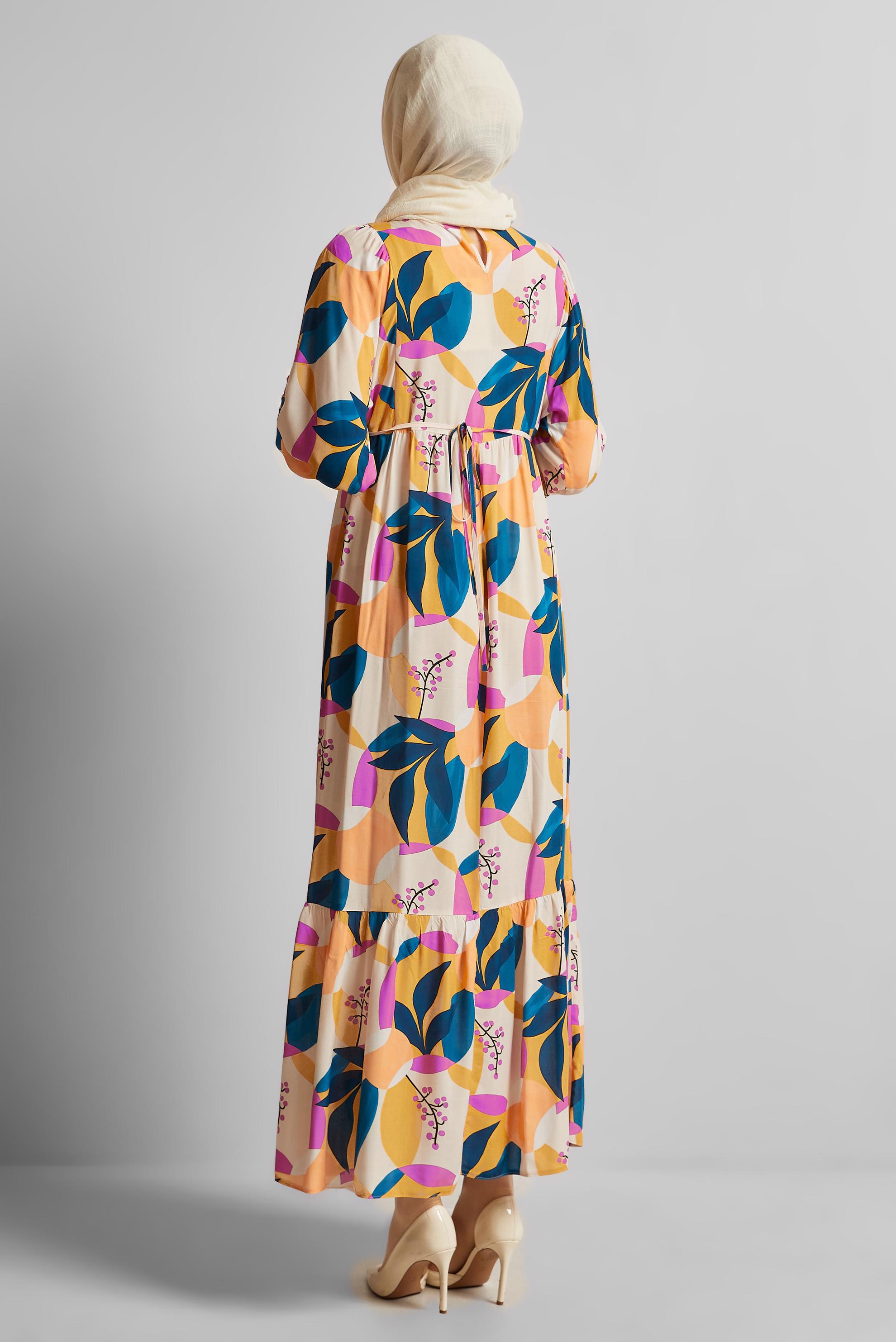 Vêtements hijab JAUNE ROBE VISCON À MOTIFS 45757