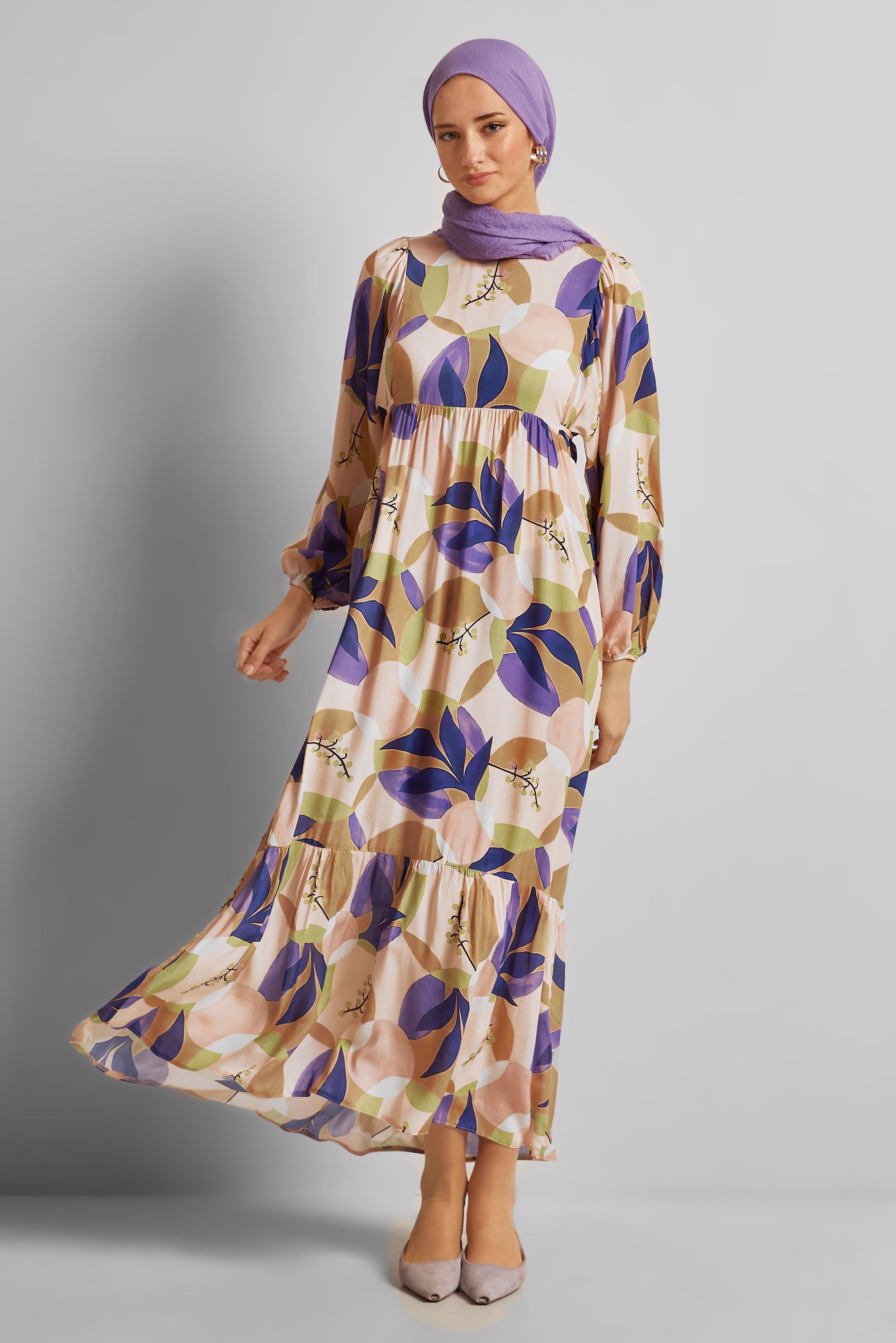 Vêtements hijab BRUN ROBE VISCON À MOTIFS 45757