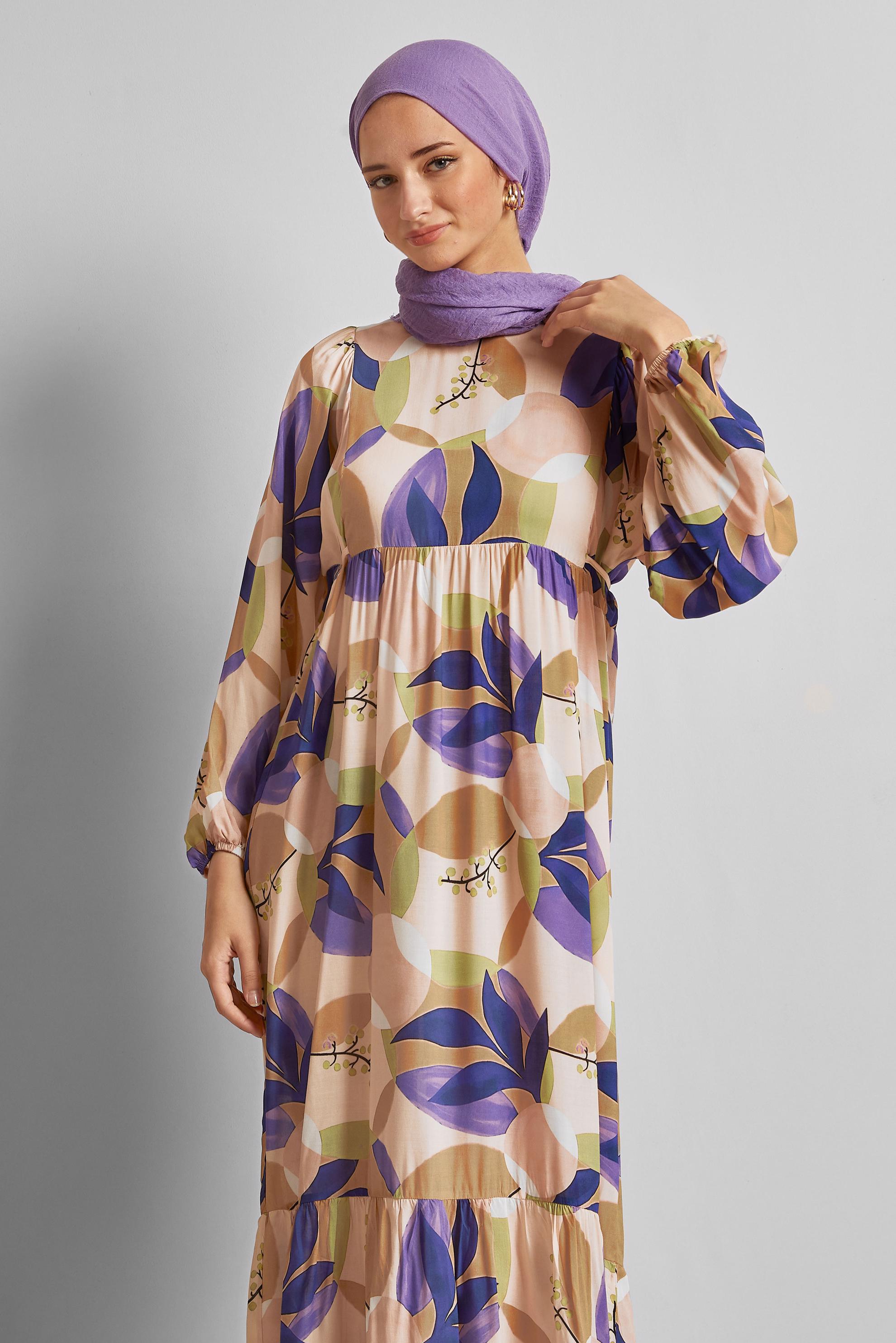 Vêtements hijab BRUN ROBE VISCON À MOTIFS 45757