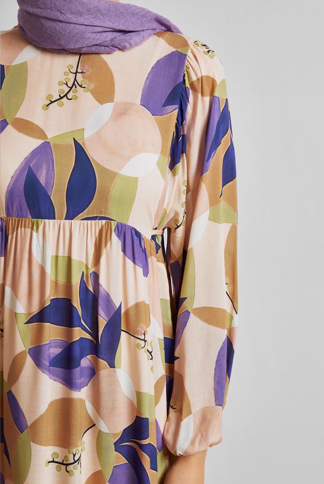 Vêtements hijab BRUN ROBE VISCON À MOTIFS 45757 - ALVİNA