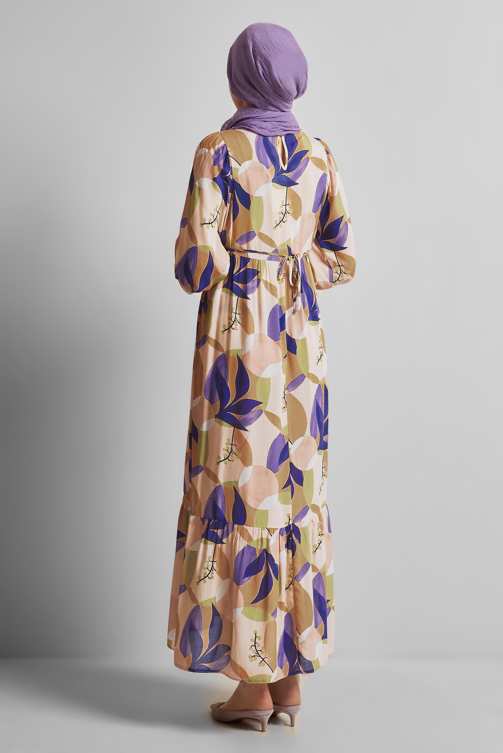 Vêtements hijab BRUN ROBE VISCON À MOTIFS 45757