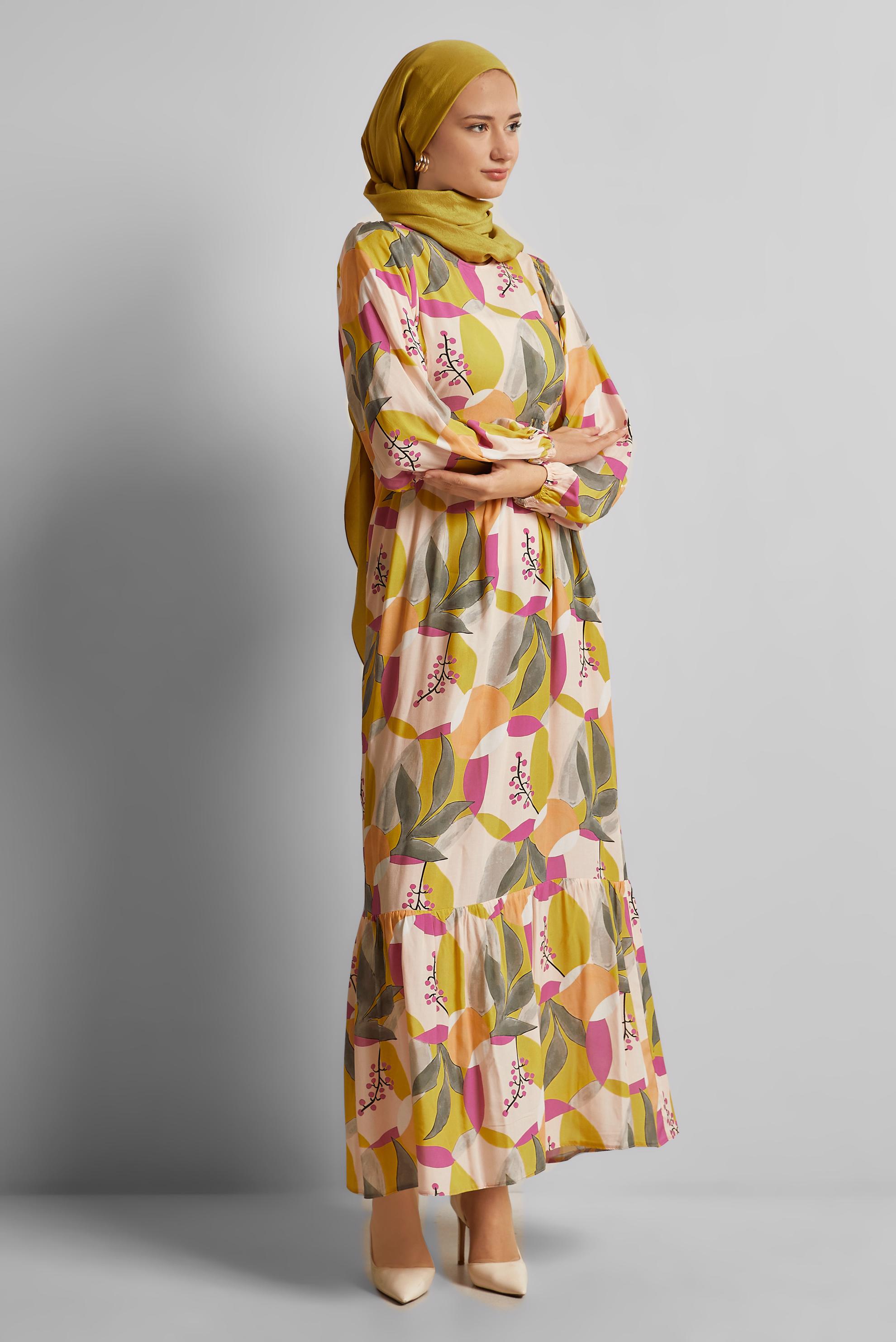 Vêtements hijab VERT ROBE VISCON À MOTIFS 45757