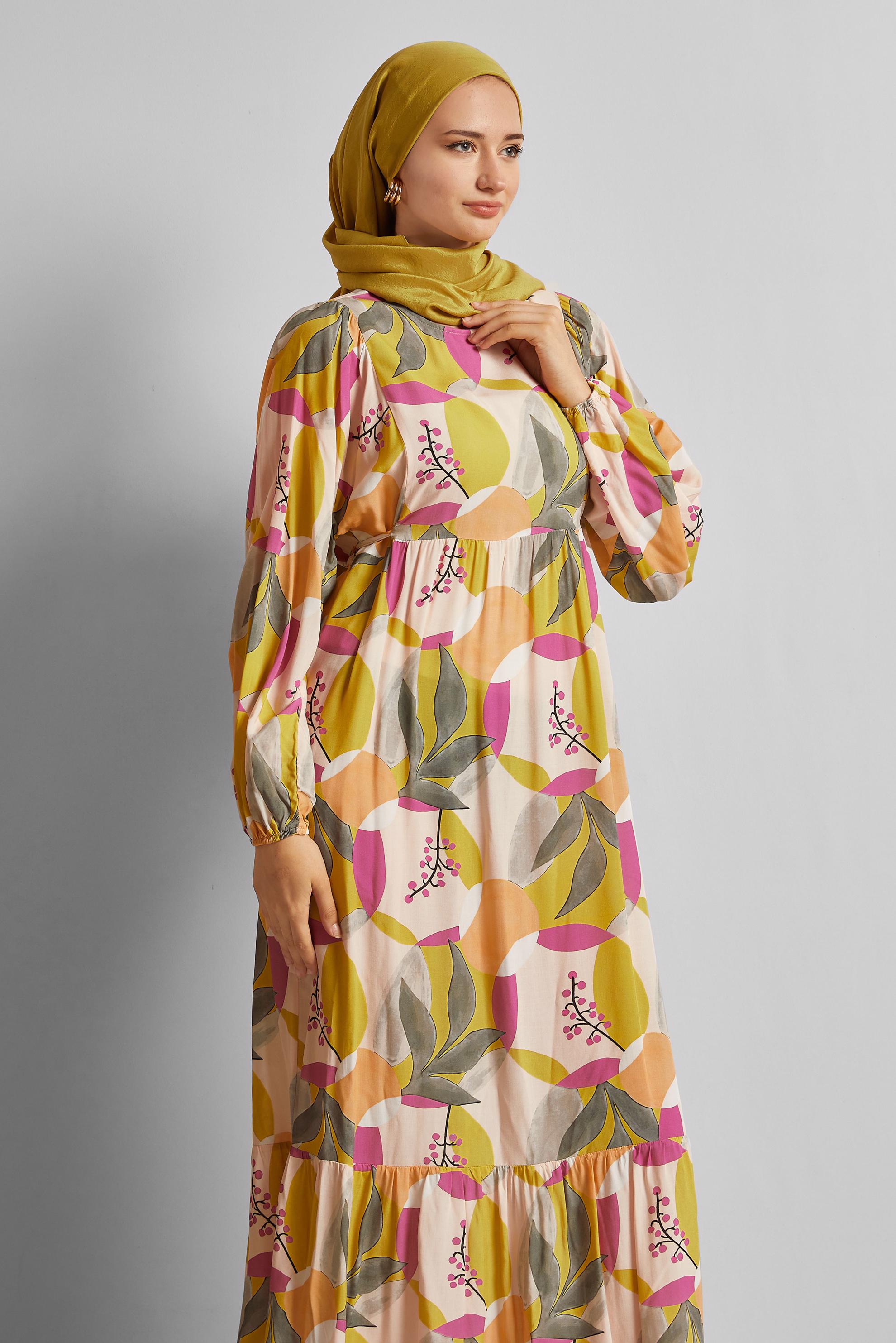 Vêtements hijab VERT ROBE VISCON À MOTIFS 45757