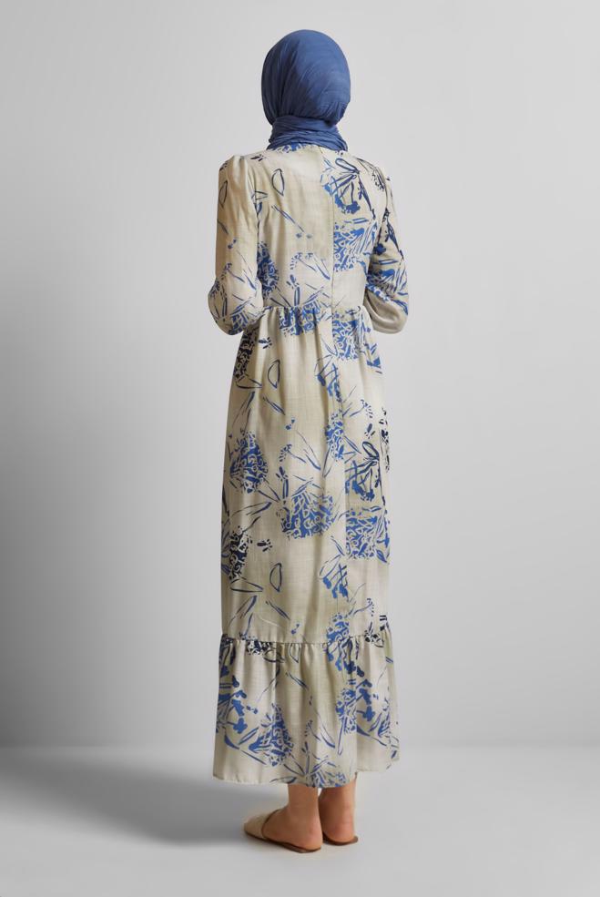 Vêtements hijab BLEU MARINE ROBE À MOTIFS CEINTURÉE 45760 - ALVİNA