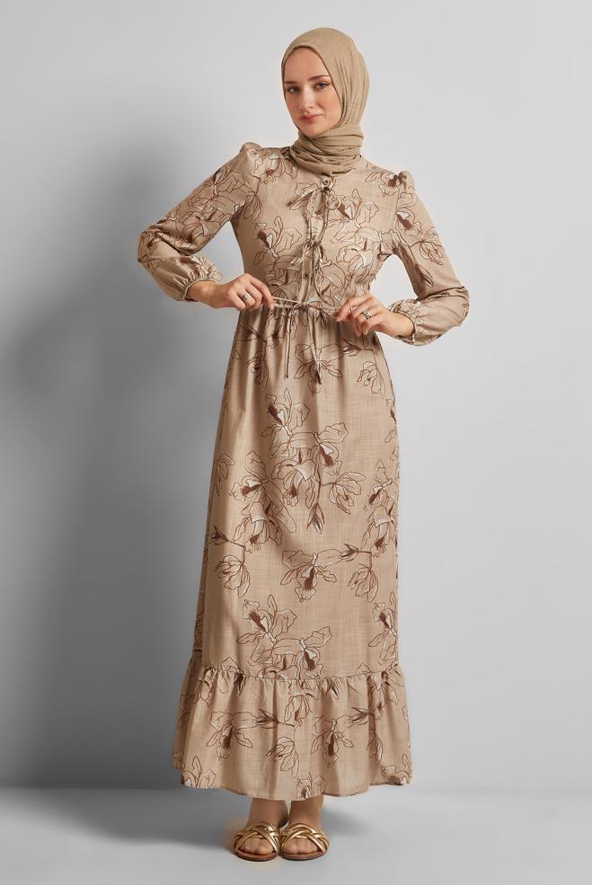 Vêtements hijab VISON ROBE À MOTIFS 45761 - ALVİNA