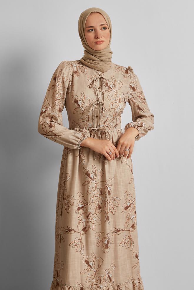 Vêtements hijab VISON ROBE À MOTIFS 45761 - ALVİNA