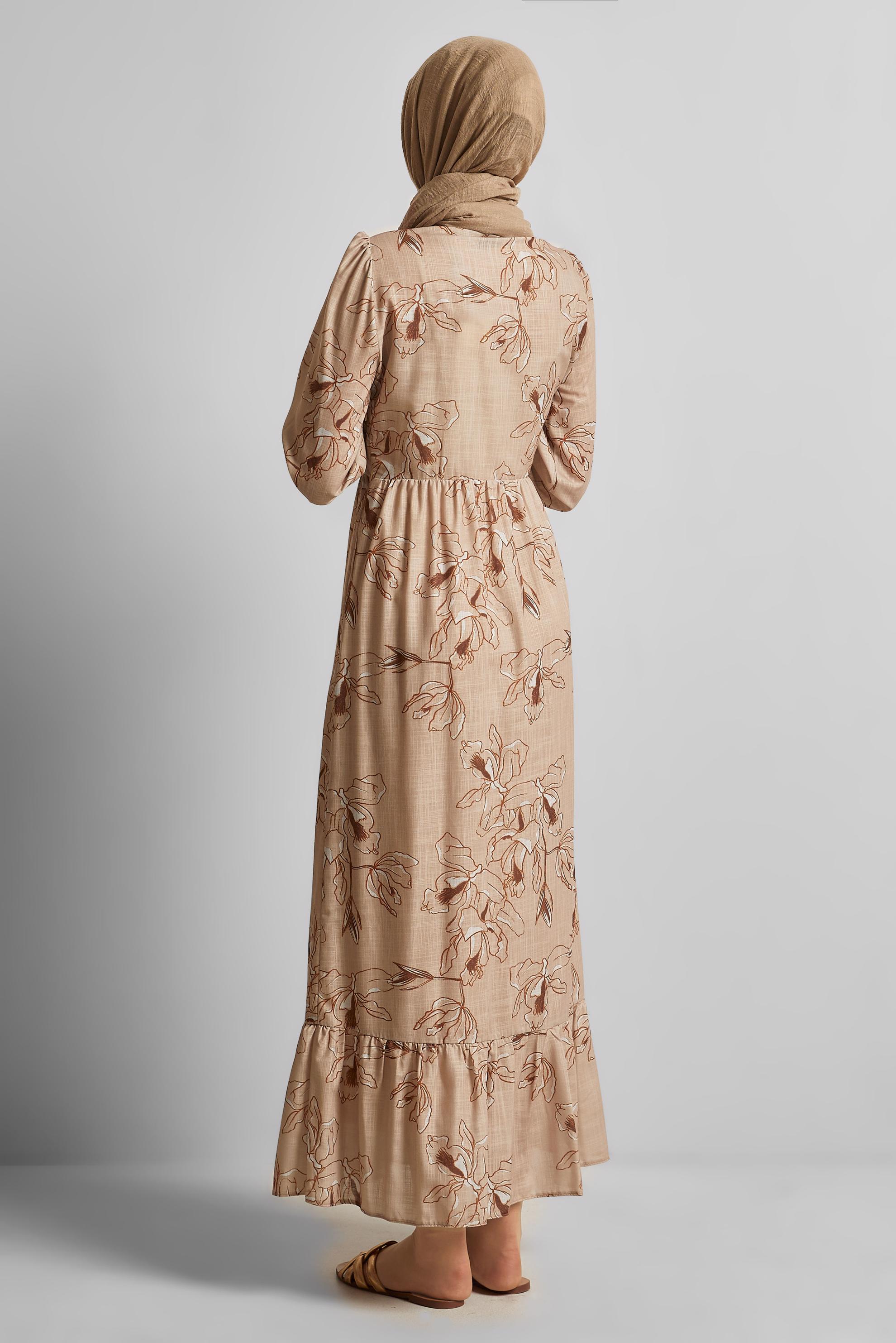 Tesettür giyim VİZON DESENLİ ELBİSE 45761