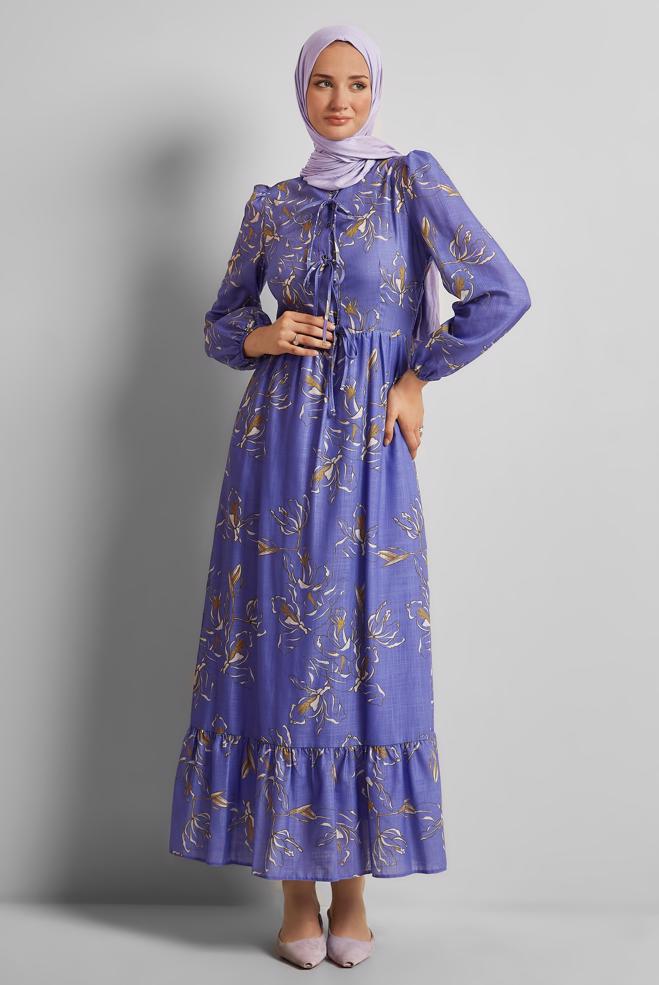 Vêtements hijab POURPRE ROBE À MOTIFS 45761 - ALVİNA
