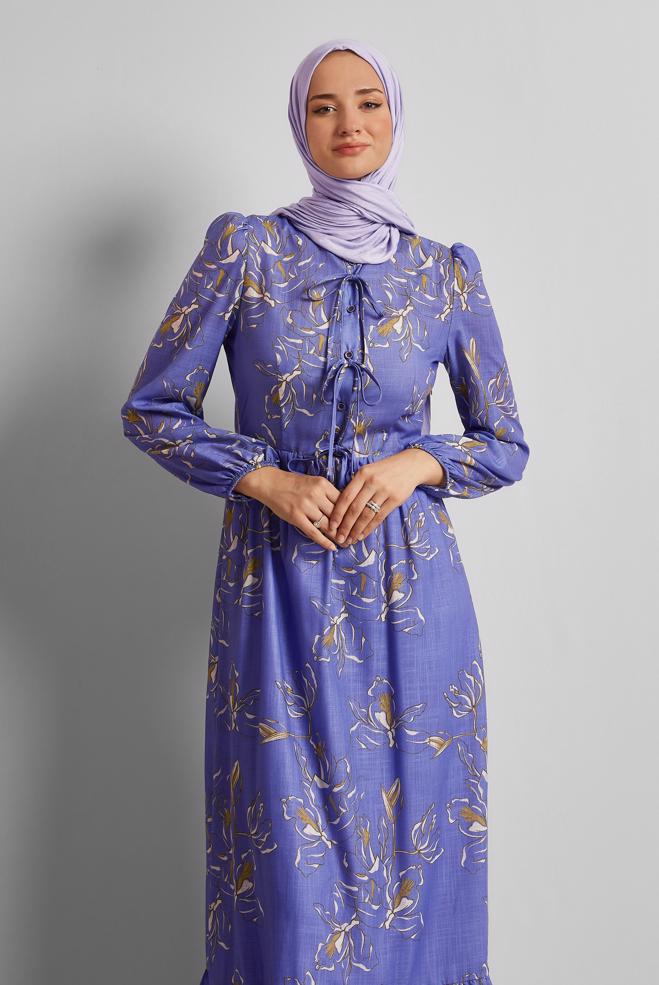 Vêtements hijab POURPRE ROBE À MOTIFS 45761 - ALVİNA