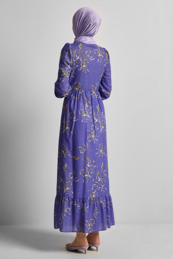 Vêtements hijab POURPRE ROBE À MOTIFS 45761 - ALVİNA