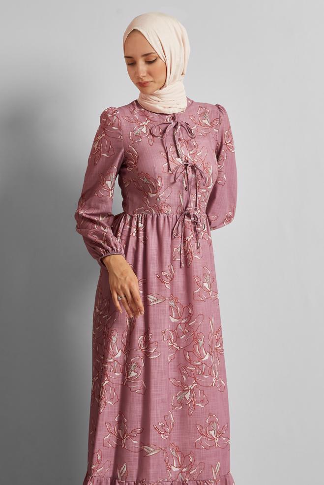 Vêtements hijab ROSE ROBE À MOTIFS 45761 - ALVİNA