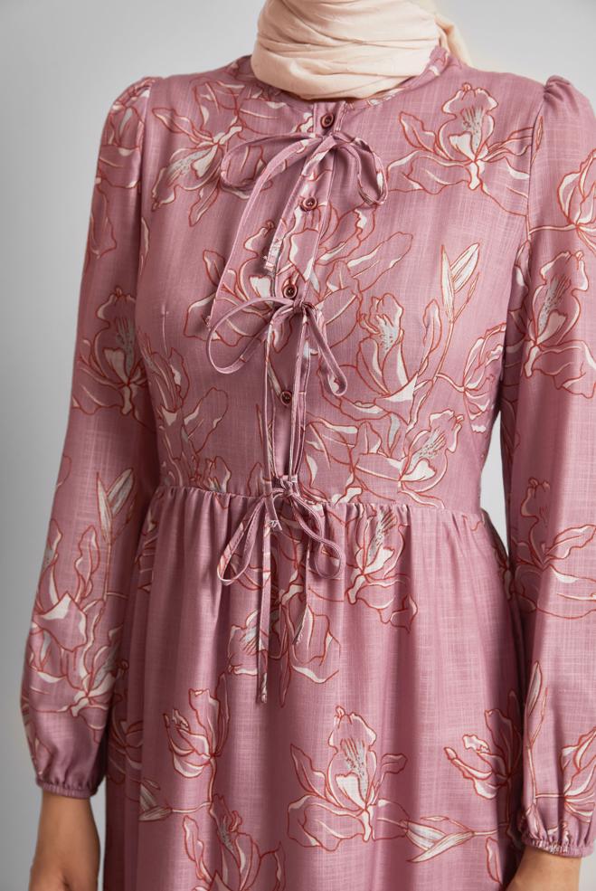 Vêtements hijab ROSE ROBE À MOTIFS 45761 - ALVİNA