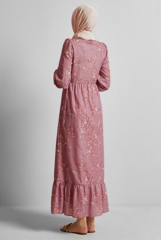 Vêtements hijab ROSE ROBE À MOTIFS 45761 - ALVİNA