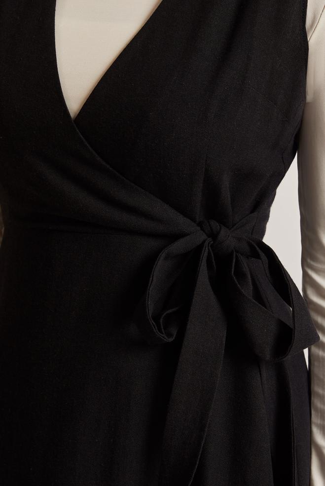 Vêtements hijab NOIR ROBE CHASUBLE CEINTURÉE 45769 - ALVİNA