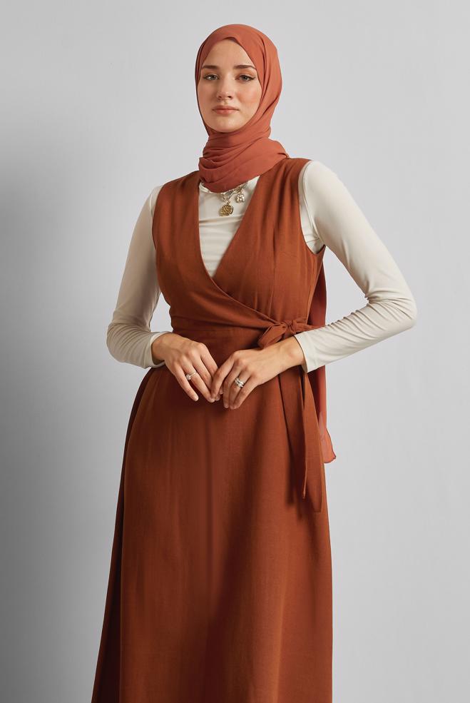 Hijab-Kleidung ORANGE TRÄGERKLEID MIT GÜRTEL 45769 - ALVİNA