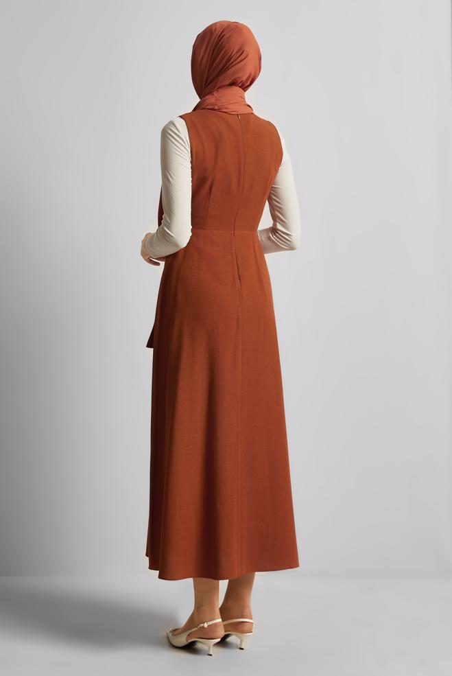 Hijab-Kleidung ORANGE TRÄGERKLEID MIT GÜRTEL 45769 - ALVİNA