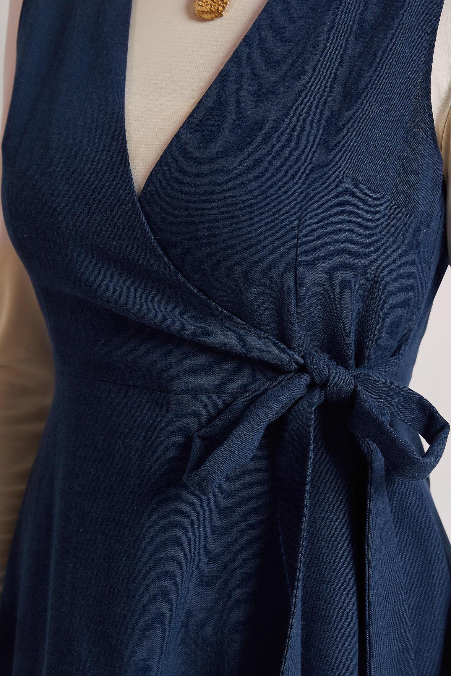 Tesettür giyim LACİVERT KETEN JİLE ELBİSE 45769