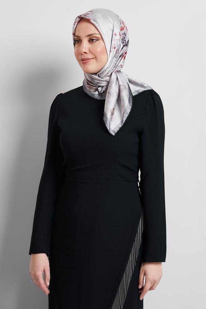 Tesettür giyim SİYAH ALVİNA DESENLİ EŞARP 8523 - ALVİNA
