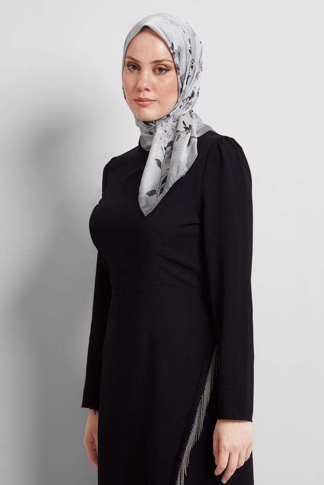 Tesettür giyim GRİ ALVİNA DESENLİ EŞARP 8523 - ALVİNA