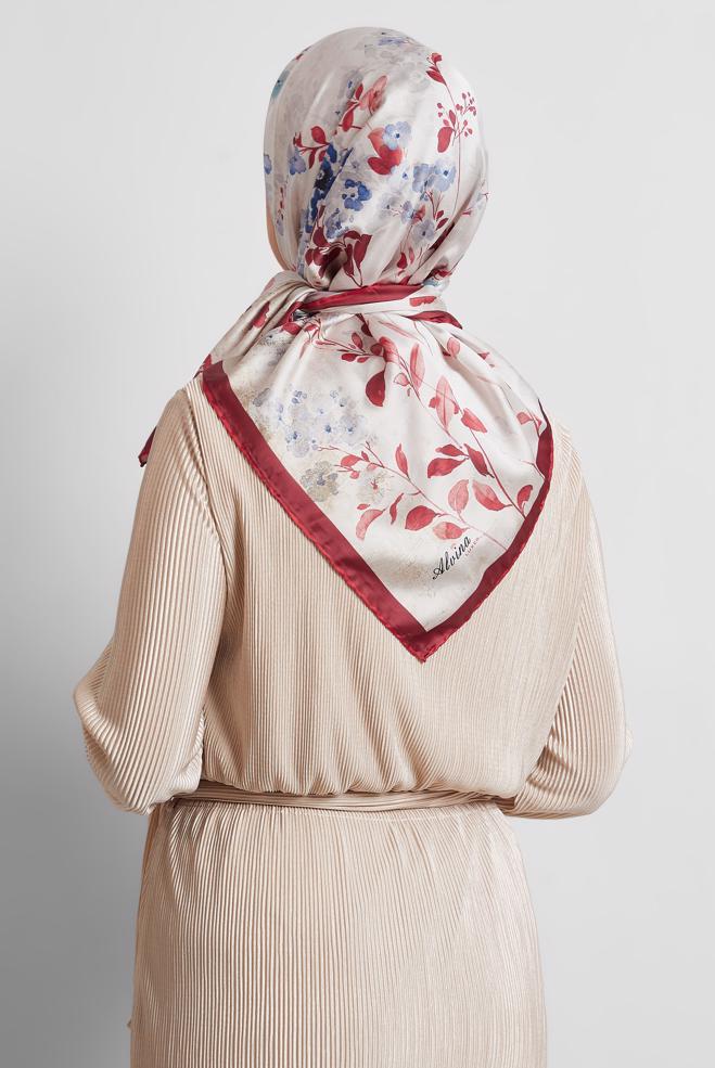 Tesettür giyim BORDO ALVİNA DESENLİ EŞARP 8523 - ALVİNA