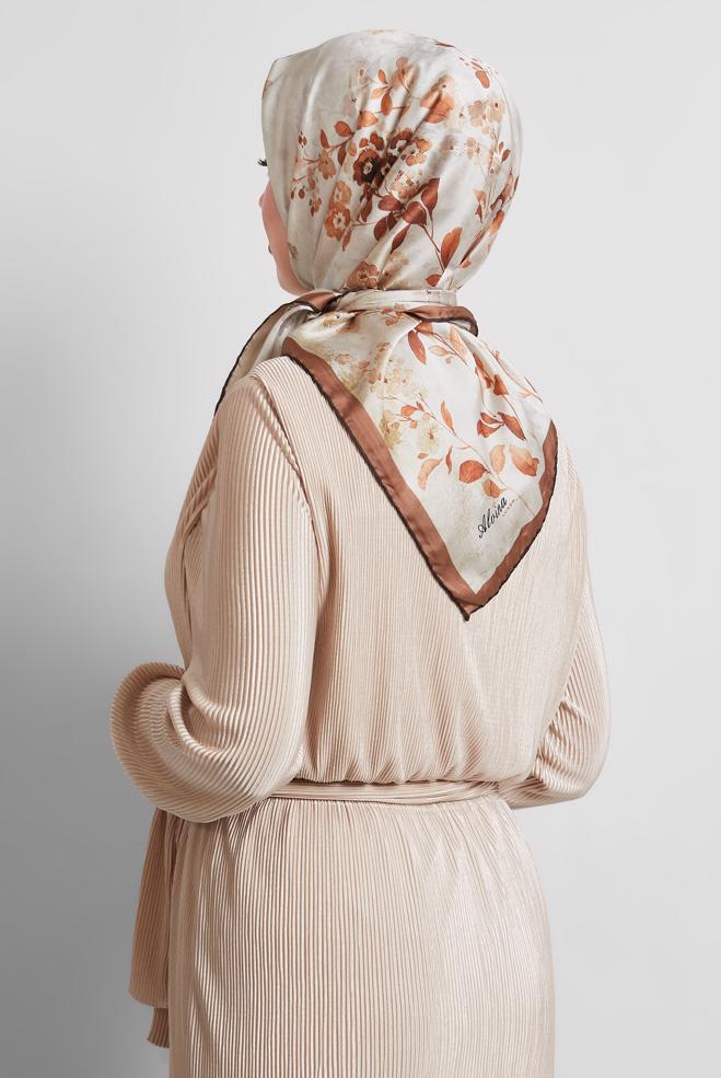 Tesettür giyim KAHVE ALVİNA DESENLİ EŞARP 8523 - ALVİNA