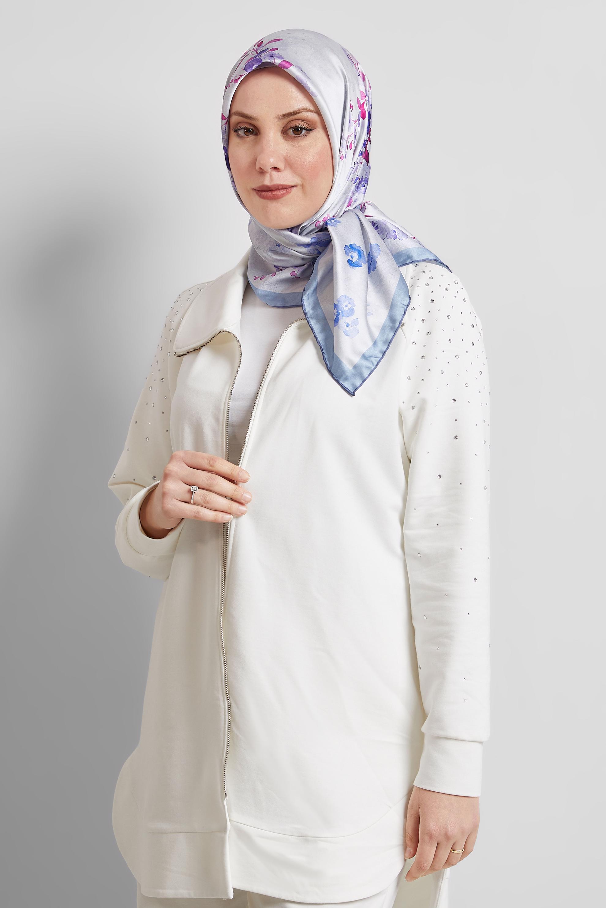 Tesettür giyim LACİVERT ALVİNA DESENLİ EŞARP 8523