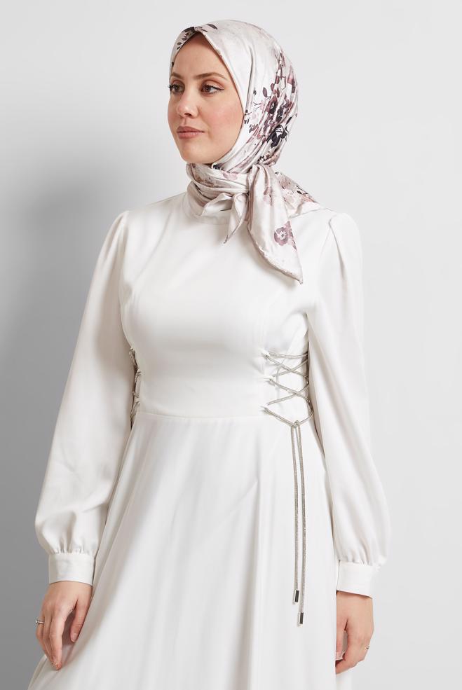 Tesettür giyim BEJ ALVİNA DESENLİ EŞARP 8523 - ALVİNA