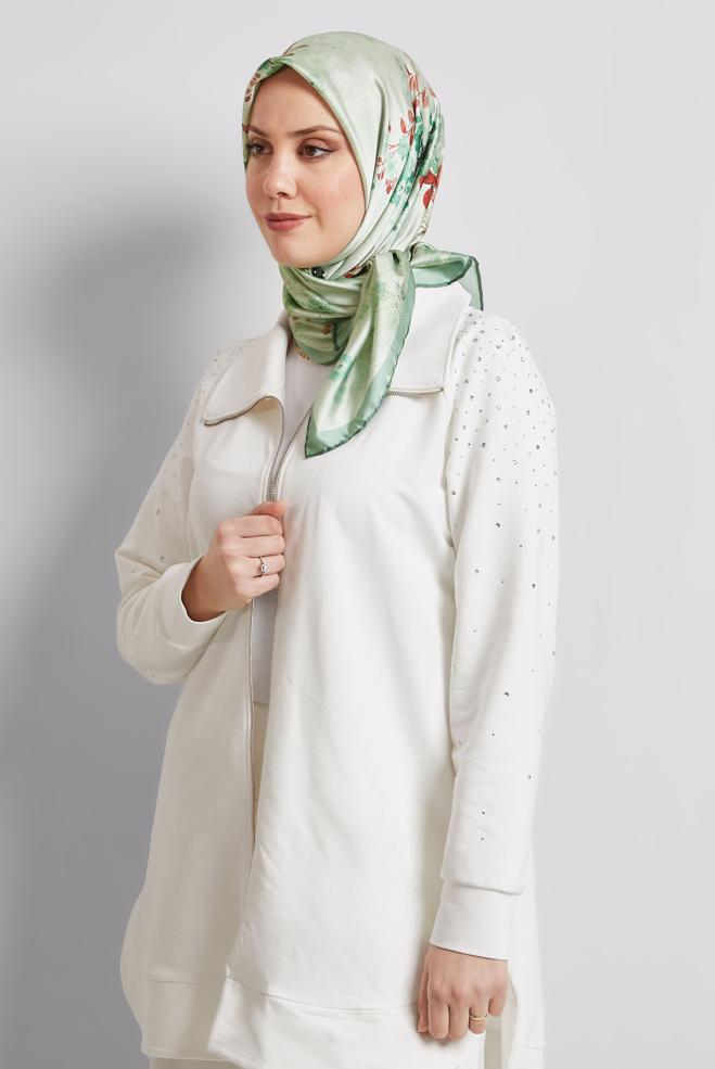 Tesettür giyim YEŞİL ALVİNA DESENLİ EŞARP 8523 - ALVİNA