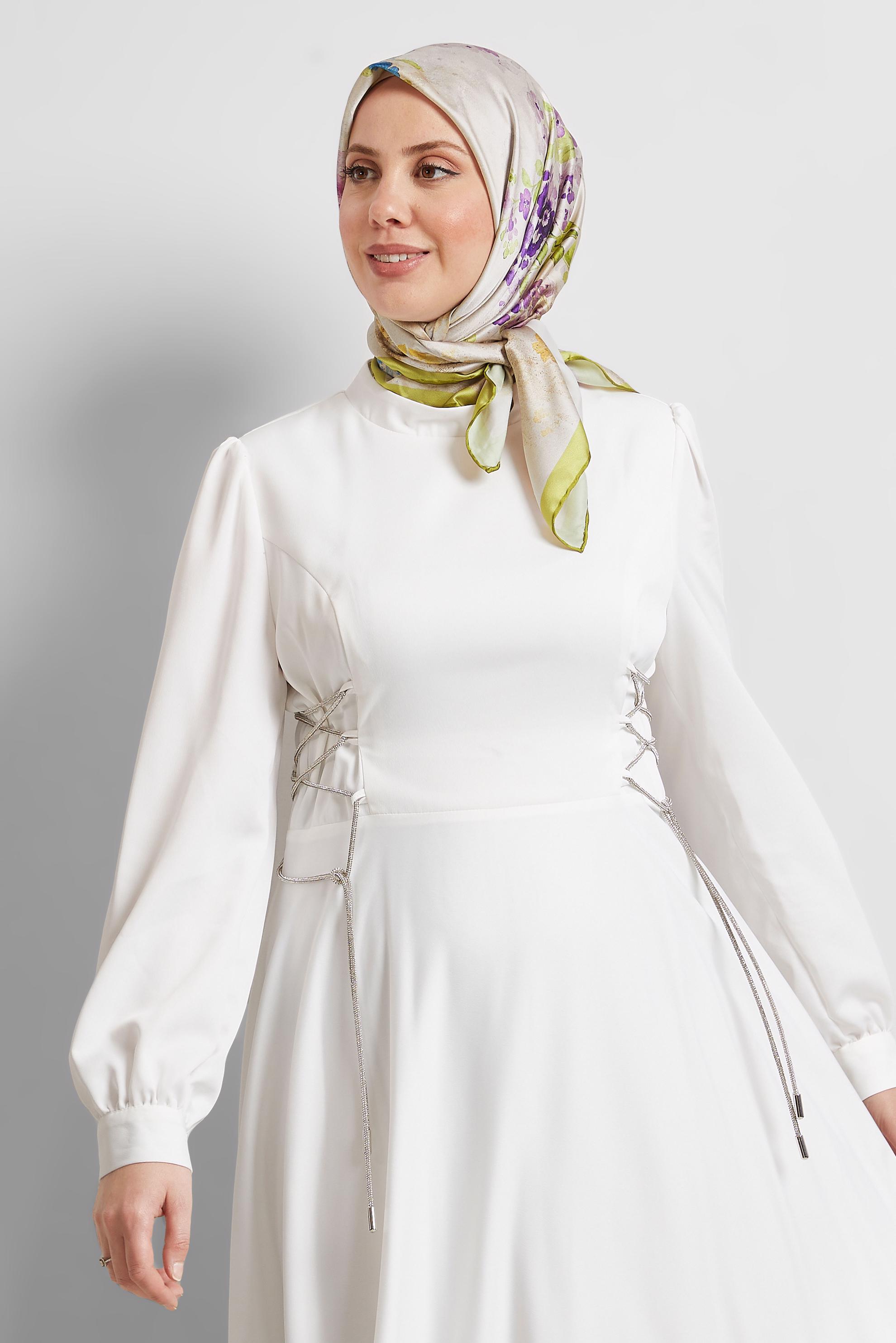 Tesettür giyim YEŞİL ALVİNA DESENLİ EŞARP 8523