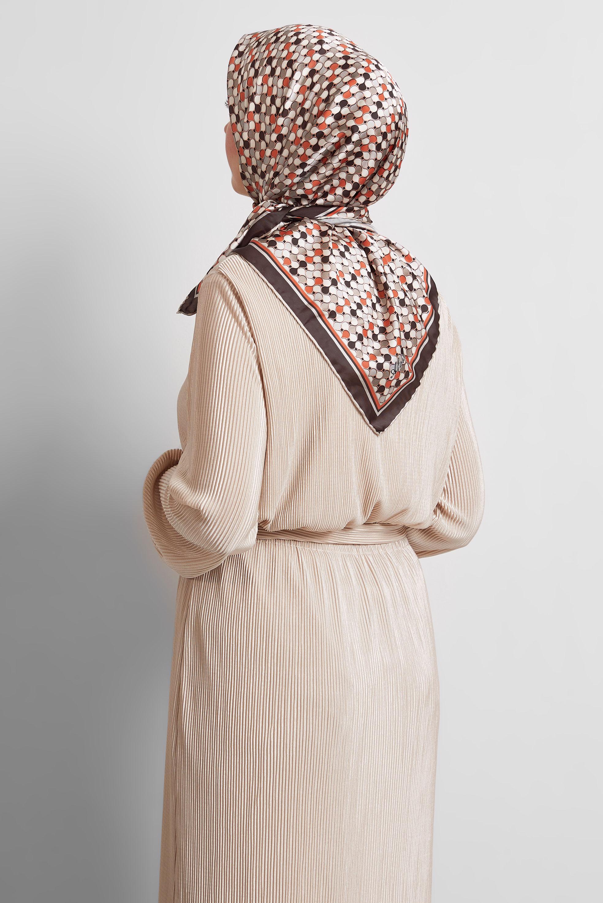 Tesettür giyim KAHVE ALVİNA DESENLİ EŞARP 8524