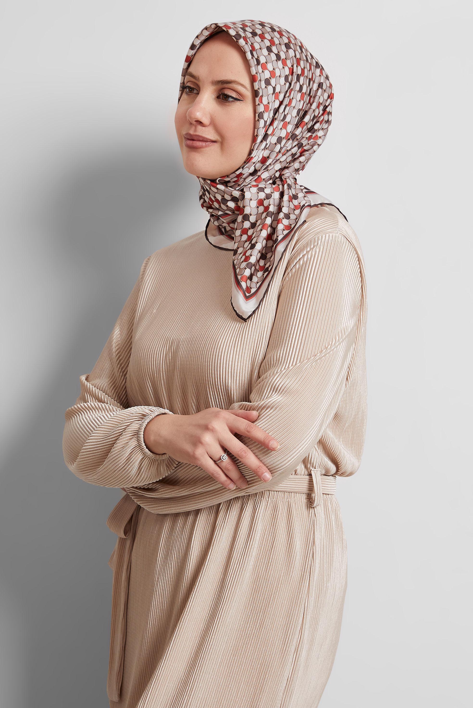 Tesettür giyim KAHVE ALVİNA DESENLİ EŞARP 8524