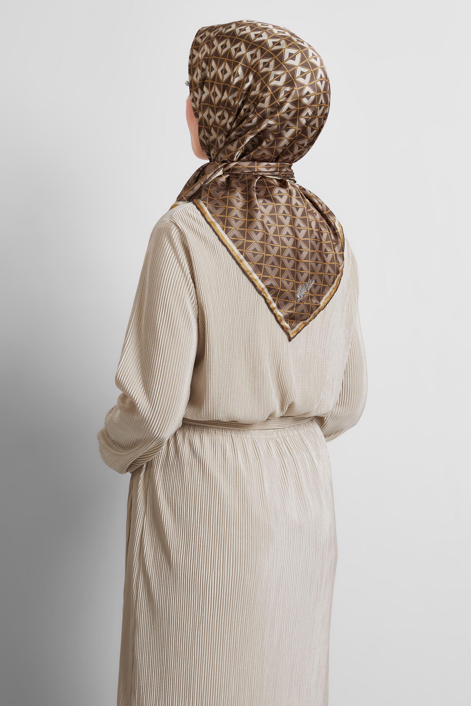 Tesettür giyim KAHVE ALVİNA DESENLİ EŞARP 8525