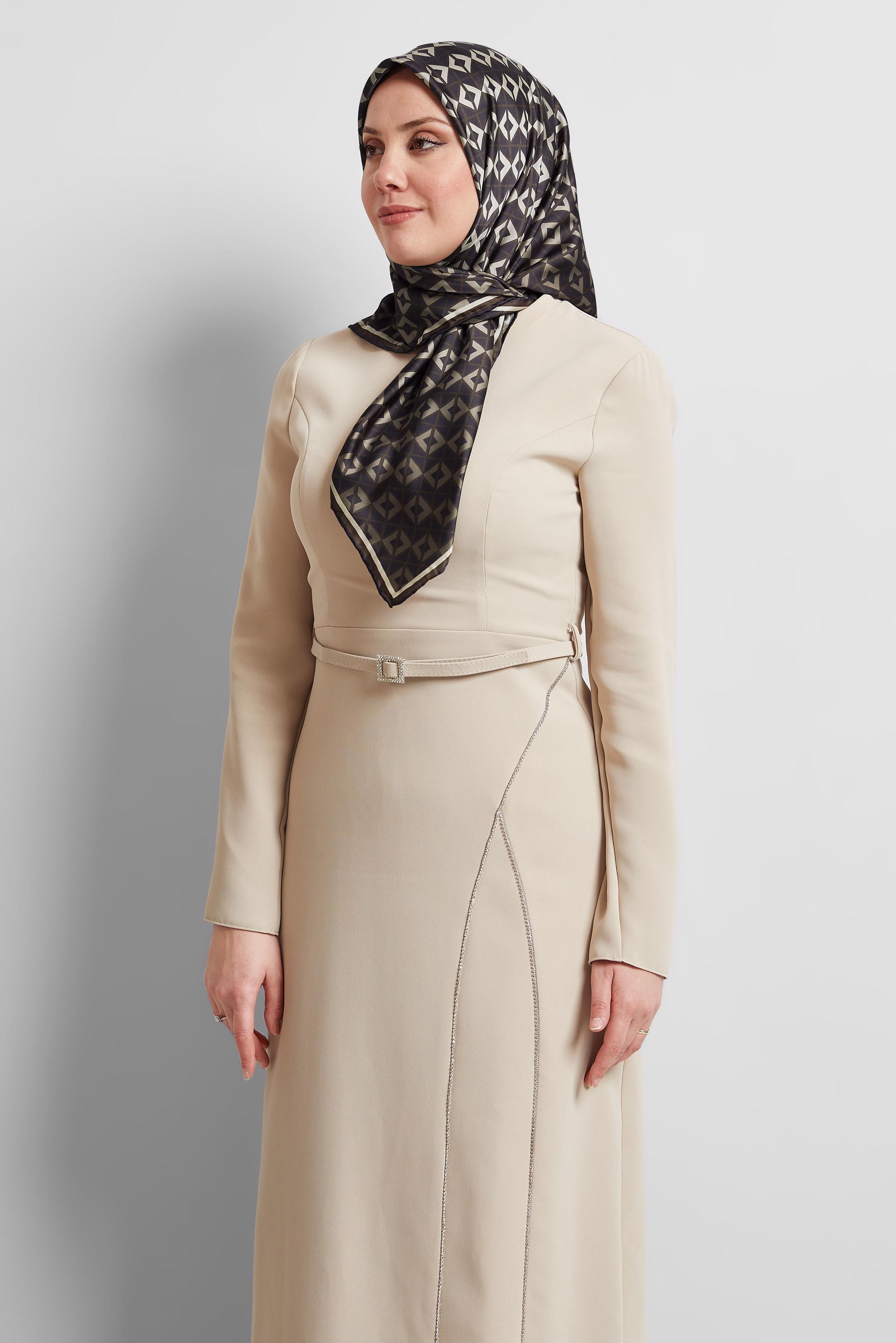 Tesettür giyim KAHVE ALVİNA DESENLİ EŞARP 8525